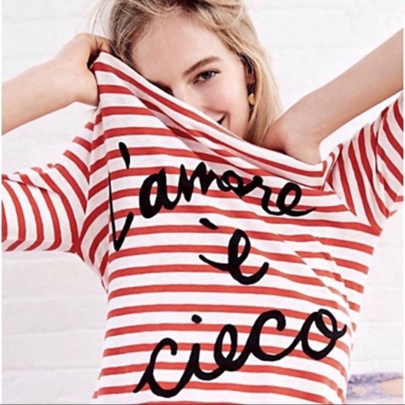 J. Crew L’amore è Cieco red and white striped boatneck 3/4 sleeve top, Large - Picture 2 of 12